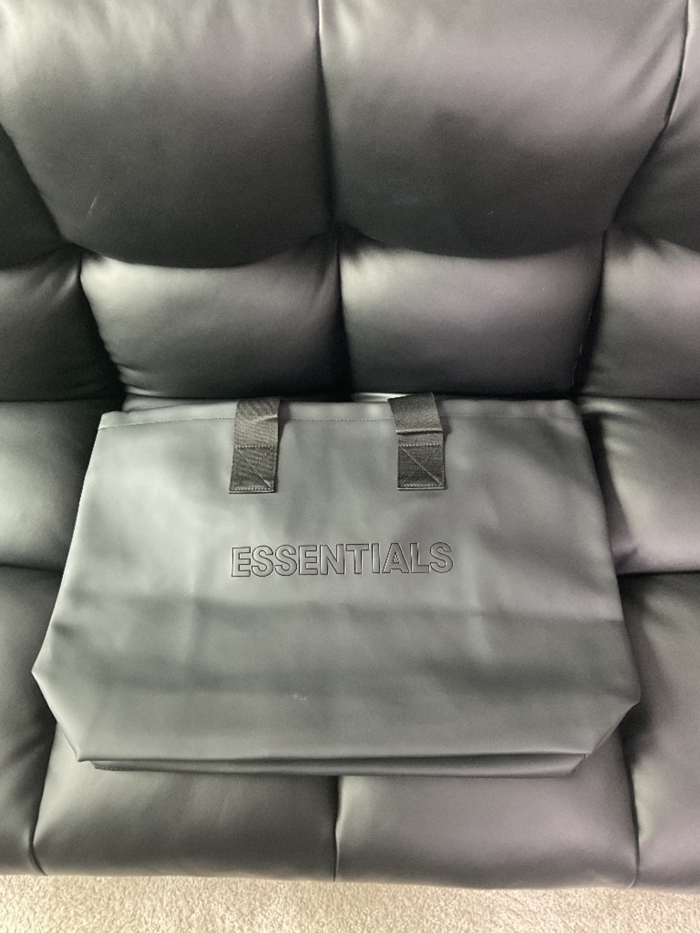 Fear of God FOG Essentials Waterproof Tote Bag Matte Black Embossed Logo NWT